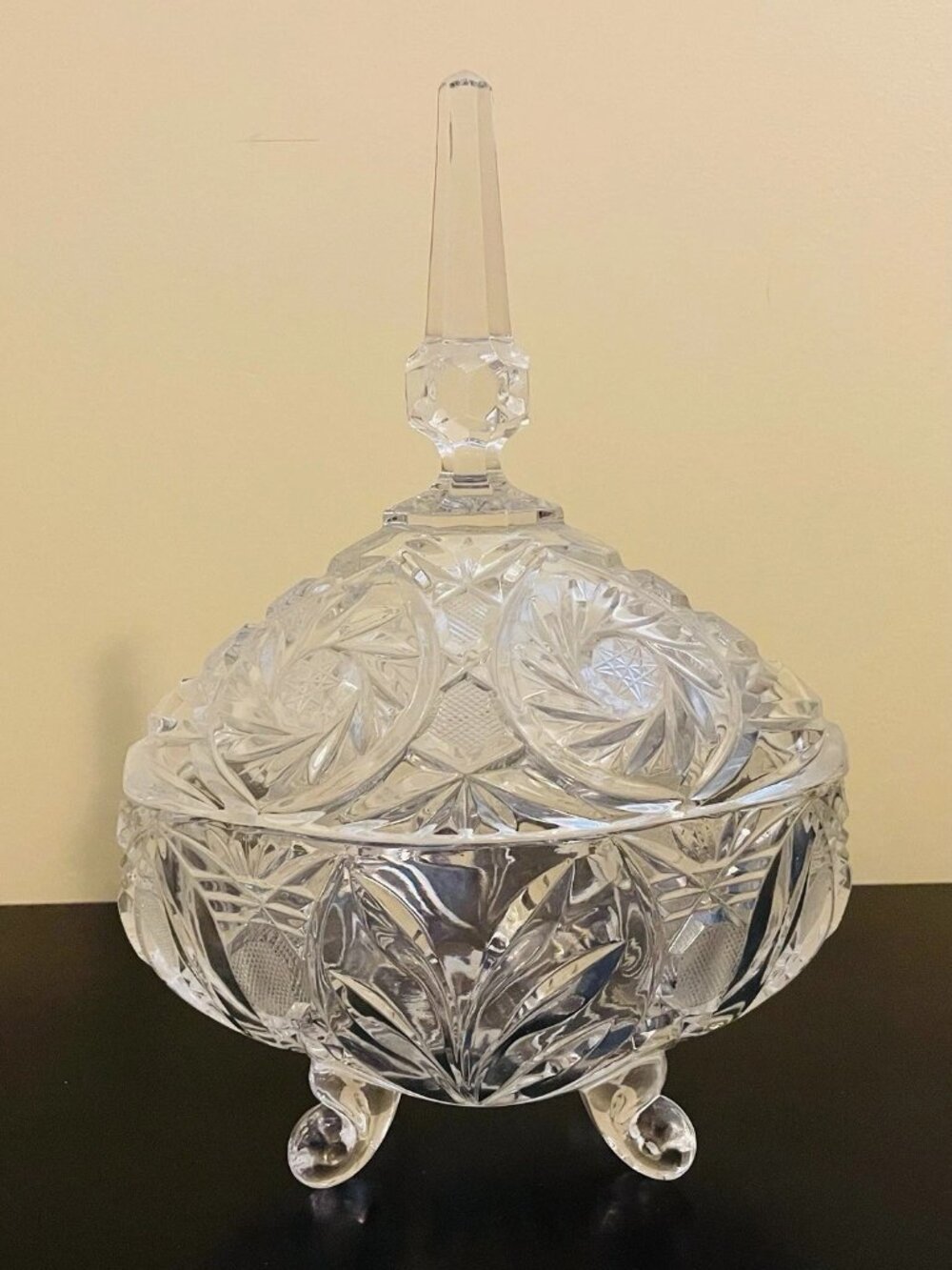 Vintage Anna Hutte Bleikristall Candy Dish, German Cut Crystal, Steeple Top,.